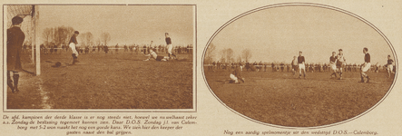 872967 Collage van 2 foto's betreffende de voetbalwedstrijd D.O.S. (Utrecht) tegen Culemborg op het sportterrein aan de ...